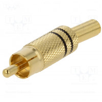 Plug; RCA; male; straight; soldering; blue; gold-plated; for cable