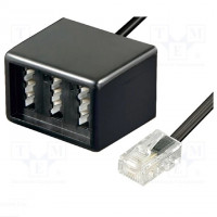 Cable: telephone; flat; RJ11 plug,RJ45 plug; 15m; black