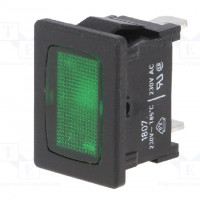 Indicator: with neon lamp; flat; green; 230VAC; Cutout: Ø10mm; IP20