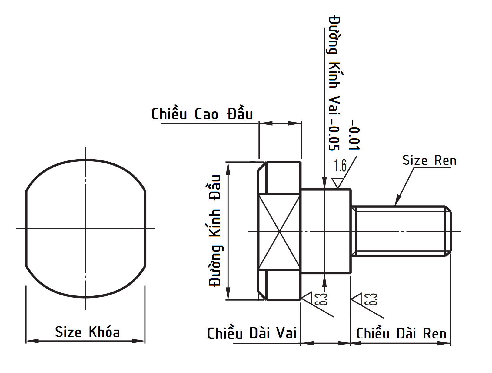 Fulcrum Pins Wrench Flats D4x3 CBDW4-3_drawing