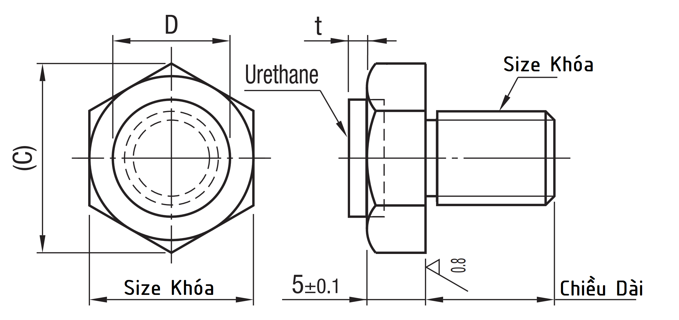 Stop Pins - Screw-with-Urethane Type - Coarse USTEH13_drawing