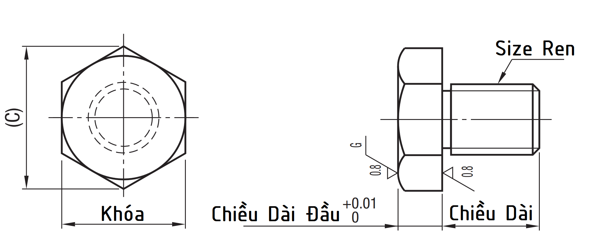 Stop Pin - Screw Flat Type - Coarse STEHN10B_drawing