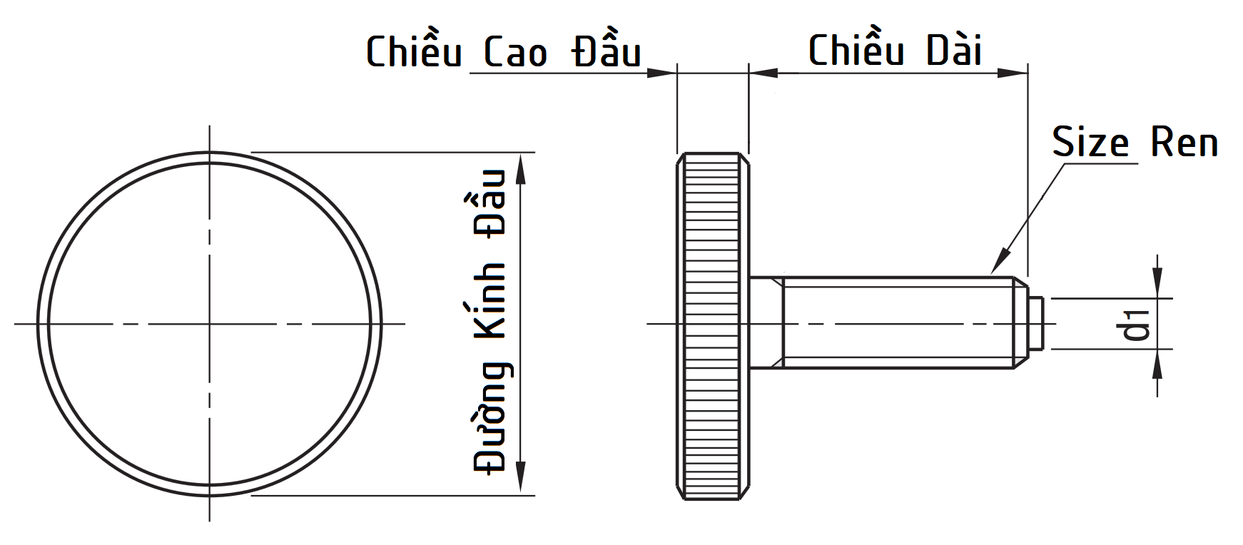Bulong Vặn Tay Inox 303 Có Pad - (Polyacetal Pad) NOOSP6-16_drawing
