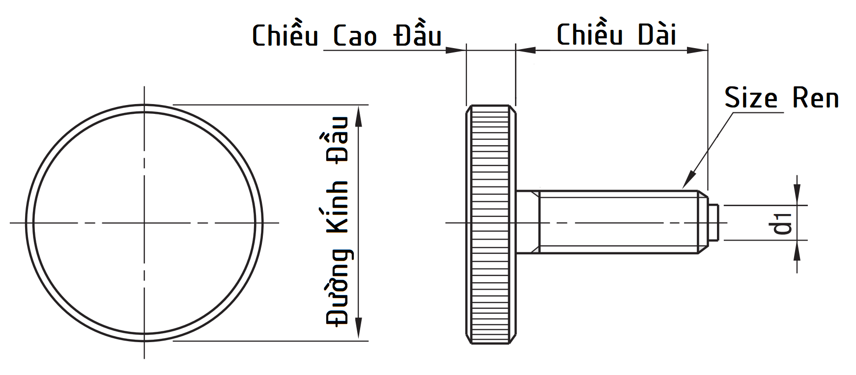 Knurled Knobs With Pad - (Polyacetal Pad) - Coarse NOOSP4-25_drawing