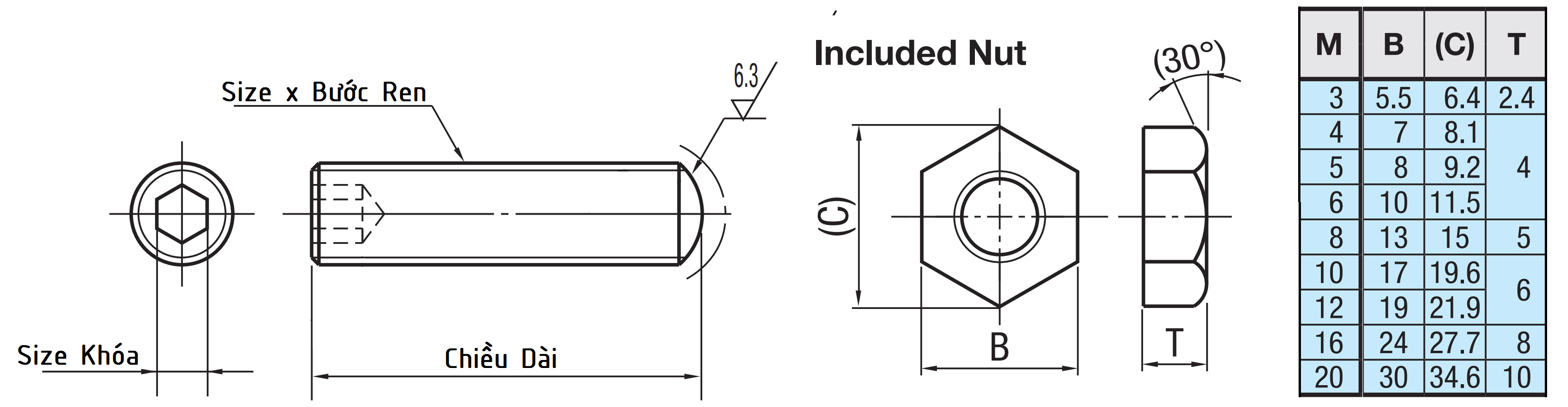 Adjusting Stopper Screws Hex Socket Fine M4x20 ANB4-20_drawing