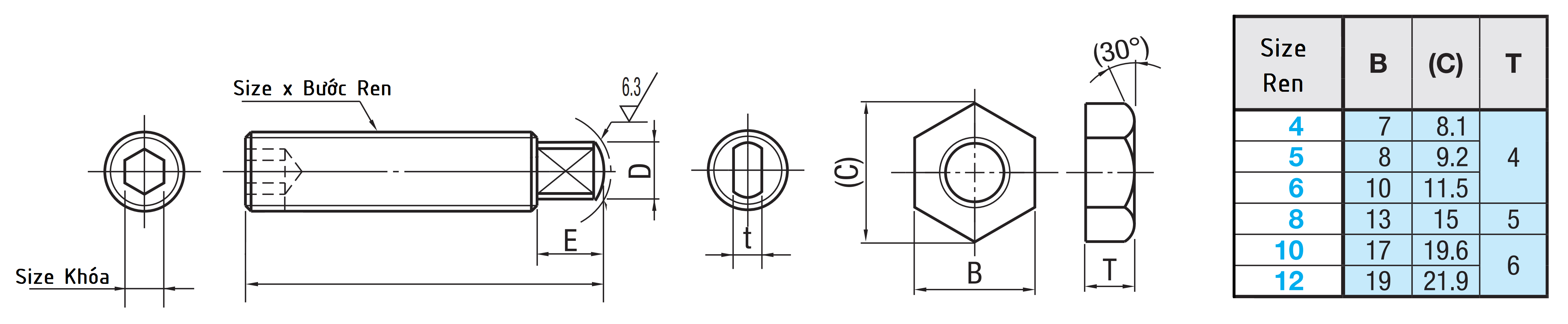 Adjusting Stopper Screws Wrench Flats With Hex Socket Coarse M5x40 SHANB5-40_drawing