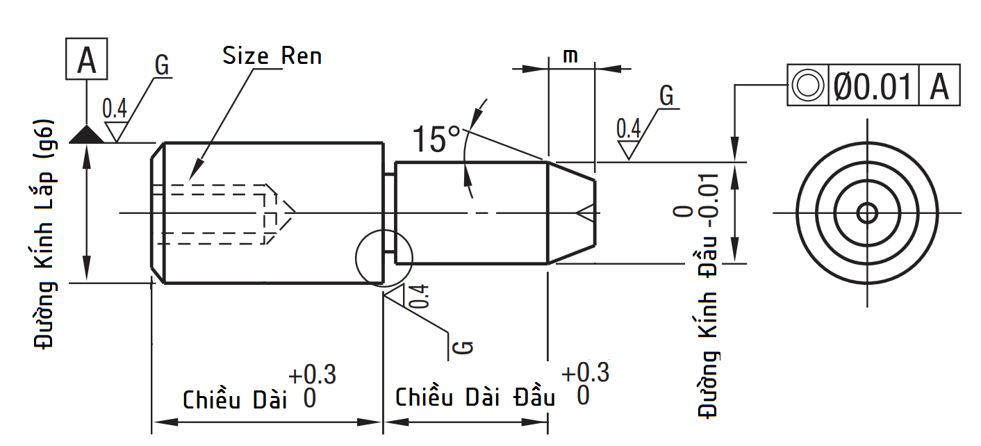 Locating Pins - Small Head, Tapered - Tapped - Round Shape (g6) CJPSTB8-6_drawing