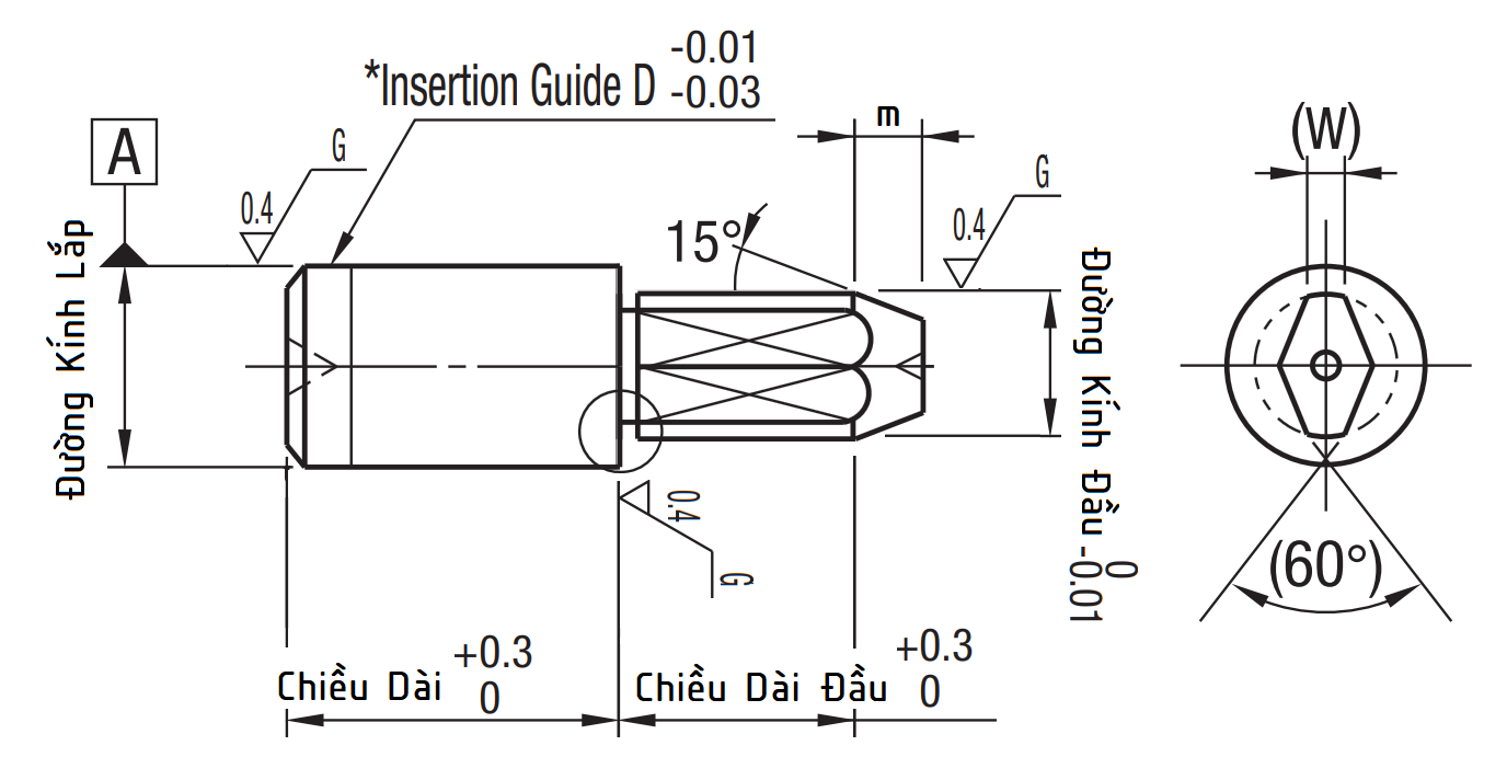 Locating Pins - Small Head, Tapered - Press Fit - Diamond Shape (p6) CJPDPS10-3_drawing