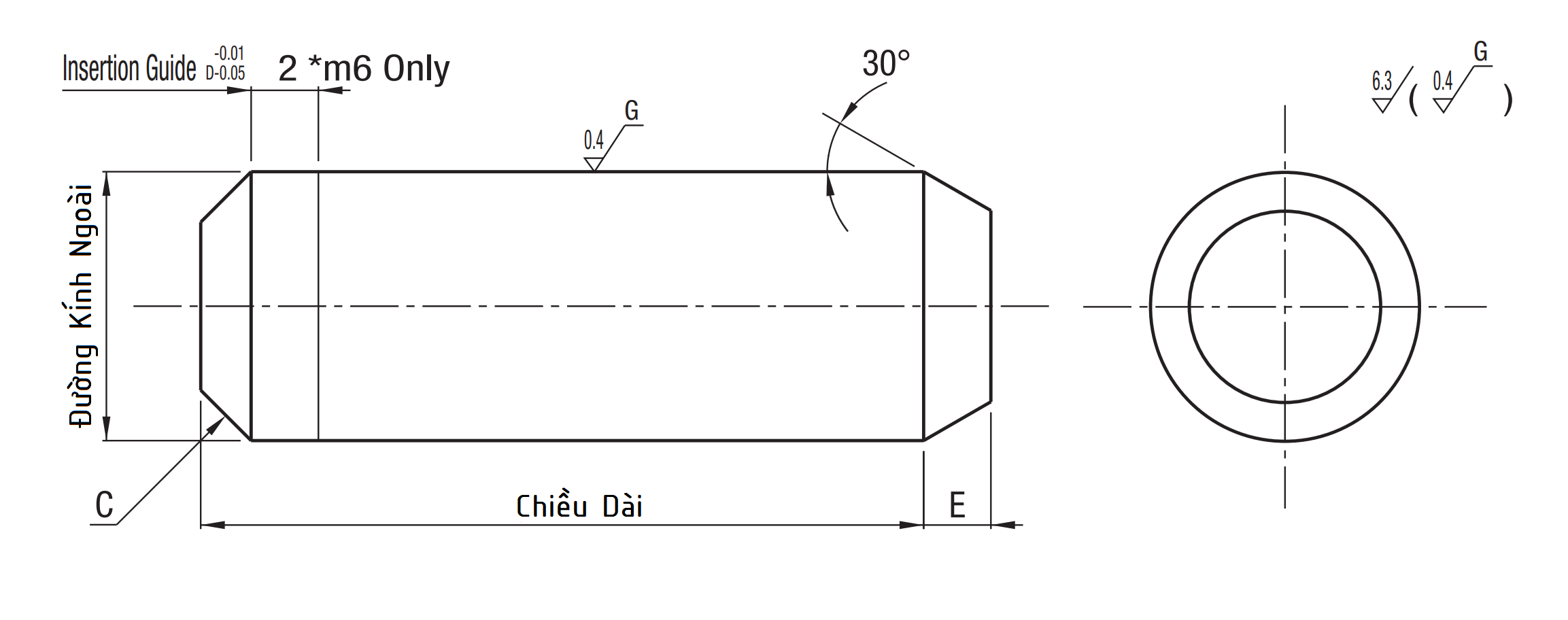 Locating Pins Straight Round (m6) - Standard Type D8x20 CUM8-20_drawing