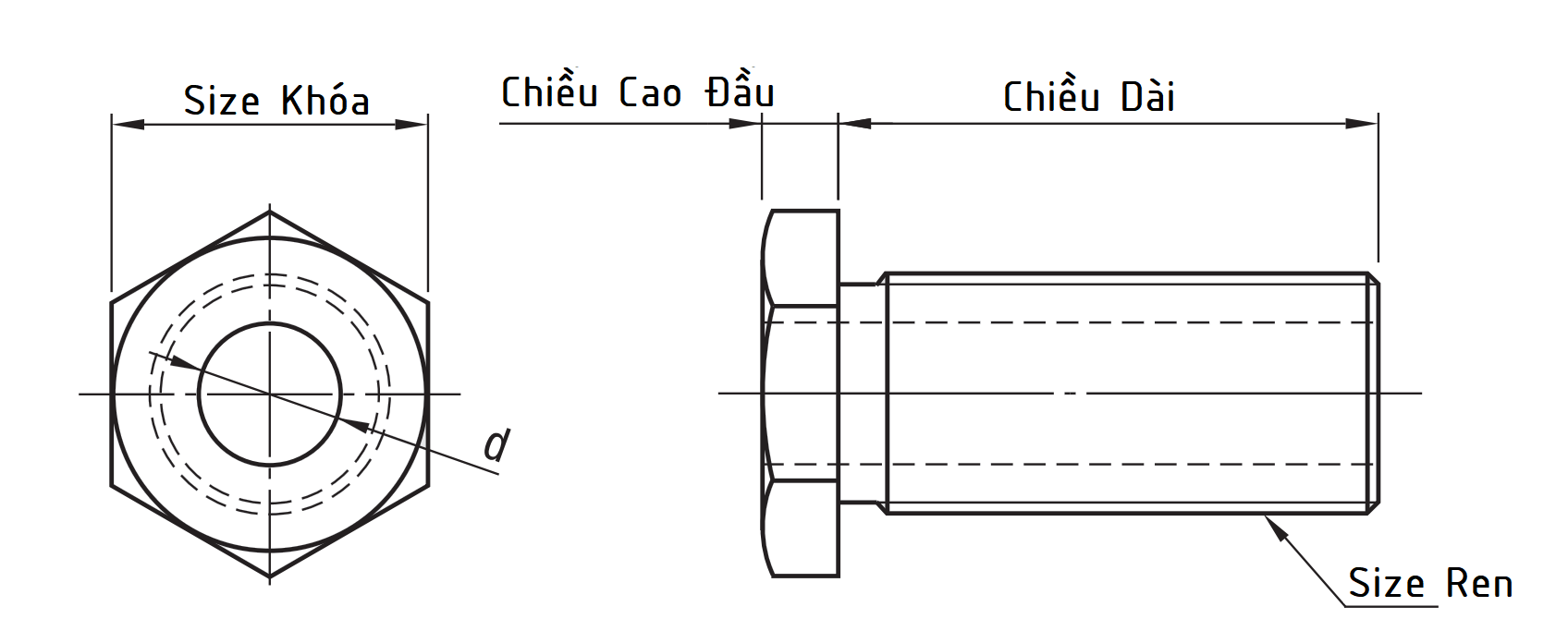 Leveling Bolts Standard Fine M10x10 LVB10-10_drawing