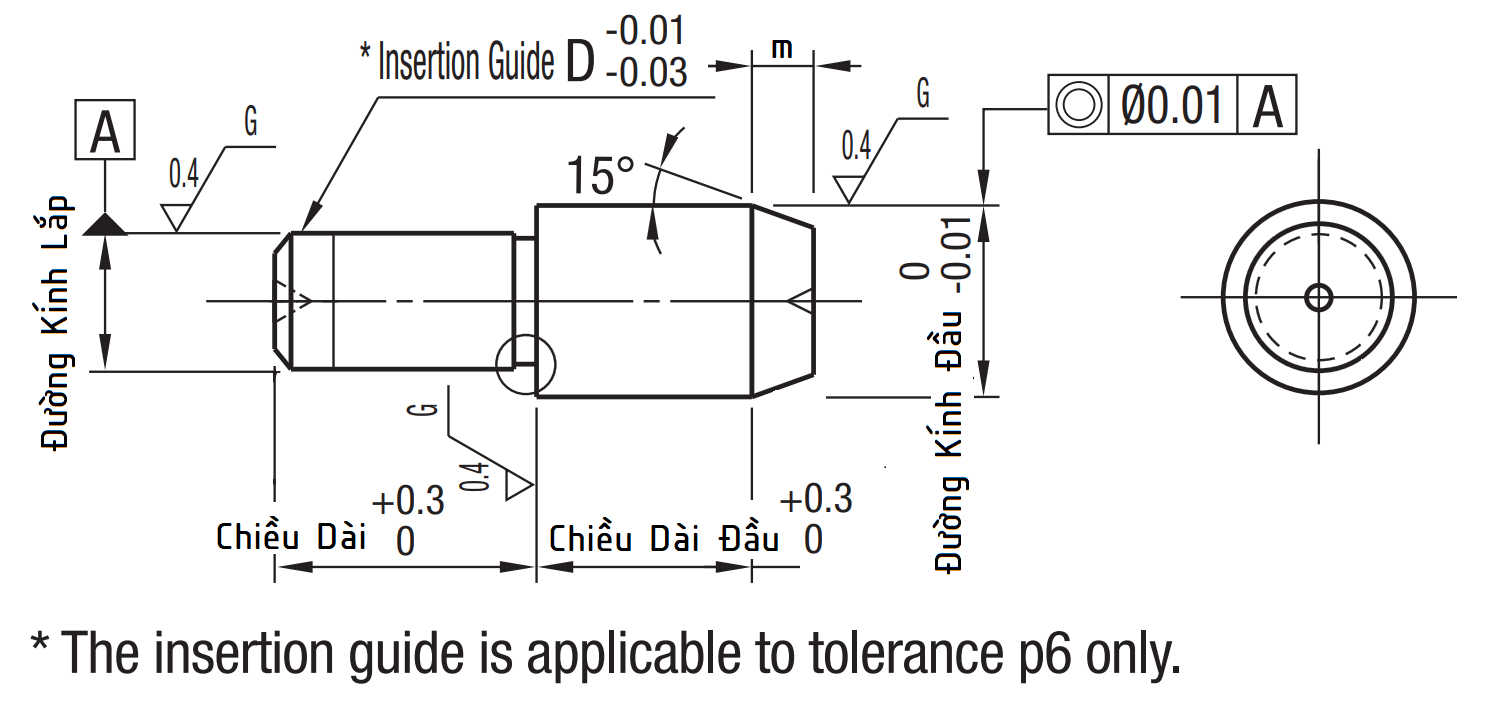 Locating Pins - Large Head, Tapered - Press Fit - Round Shape (m6) GJPBB20-25_drawing