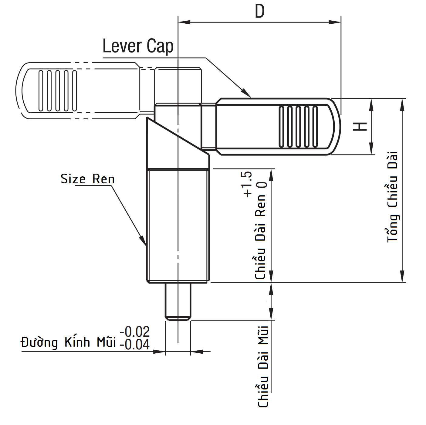 Indexing Plungers Fine Thread Lever Cap M16x1.5 - 8mm PXVB16-8_drawing