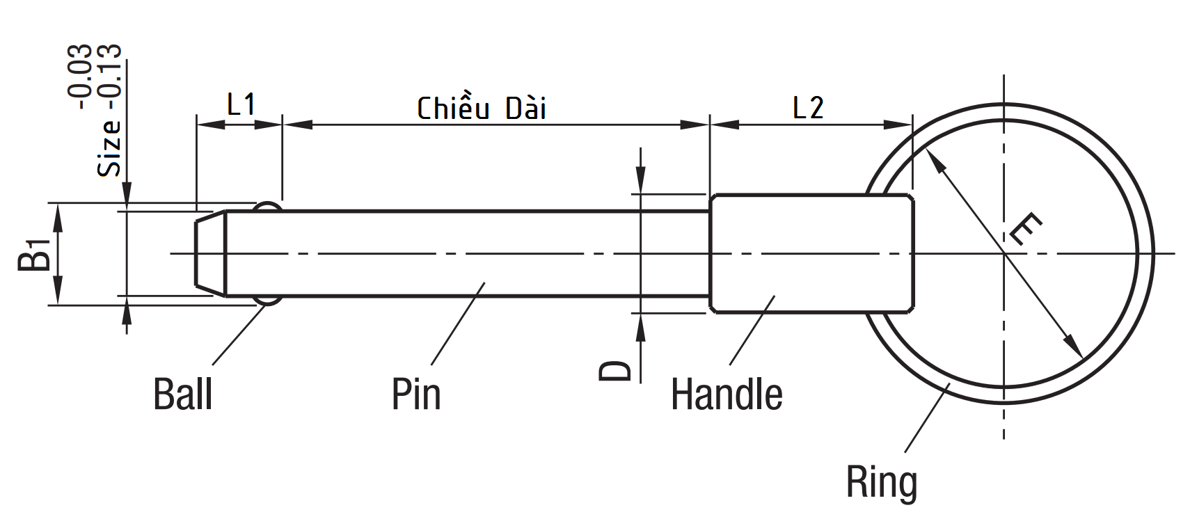 Ball Lock Pins - Spring Type D6x25 BLPS6-25_drawing