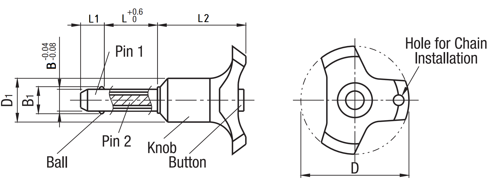 Chốt Khóa Bi - Loại Đẩy D6x50 BLP6-50_drawing
