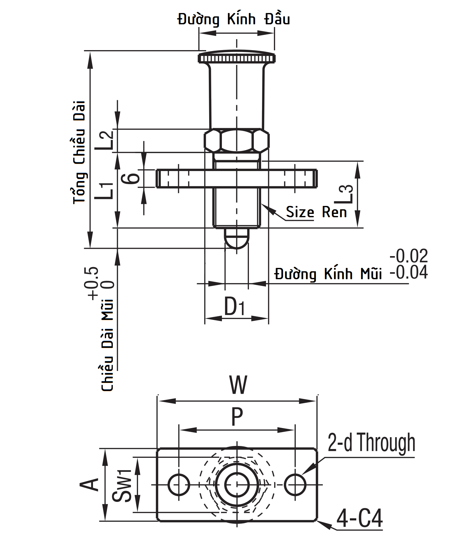 Indexing Plungers Flanged Returning M8Lx1 FPXA8L_drawing