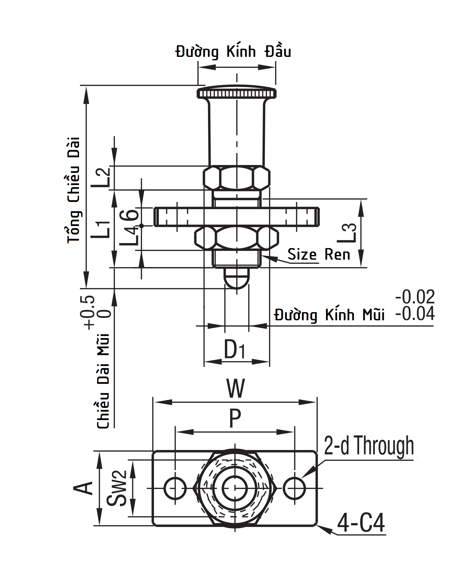 Indexing Plungers Flanged Returning With Lock Nut M8Lx1 FPXK8L_drawing