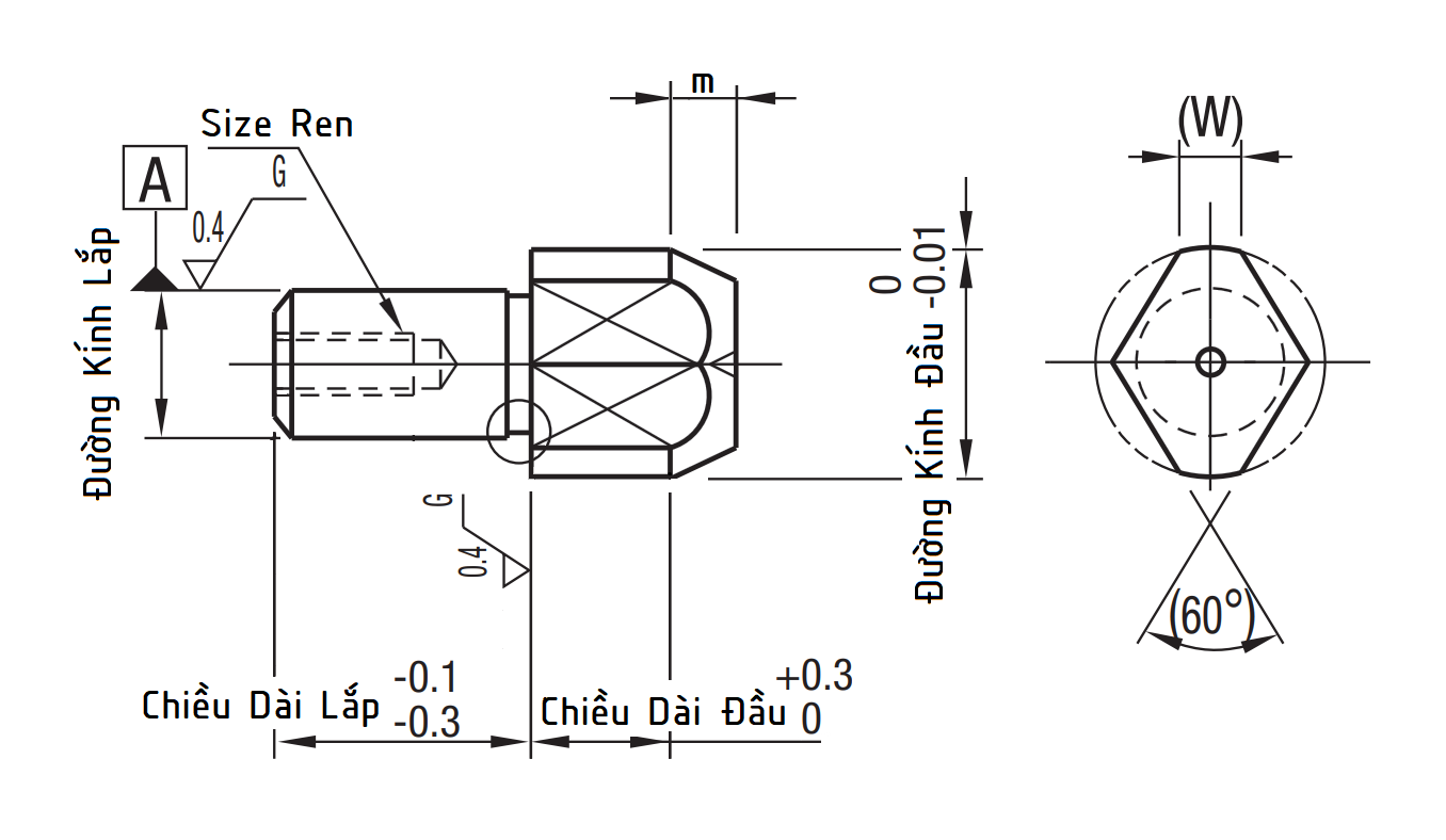 Locating Pins Large Head, Tapered Tapped Diamond Shape (g6