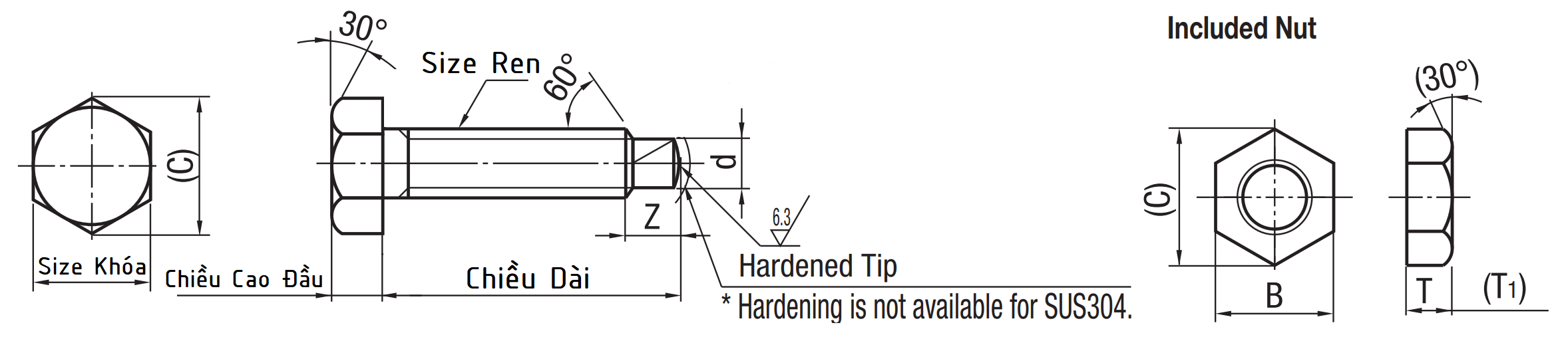 Locating Bolts Round Tip Fine M4x20 SSTCA4-20_drawing