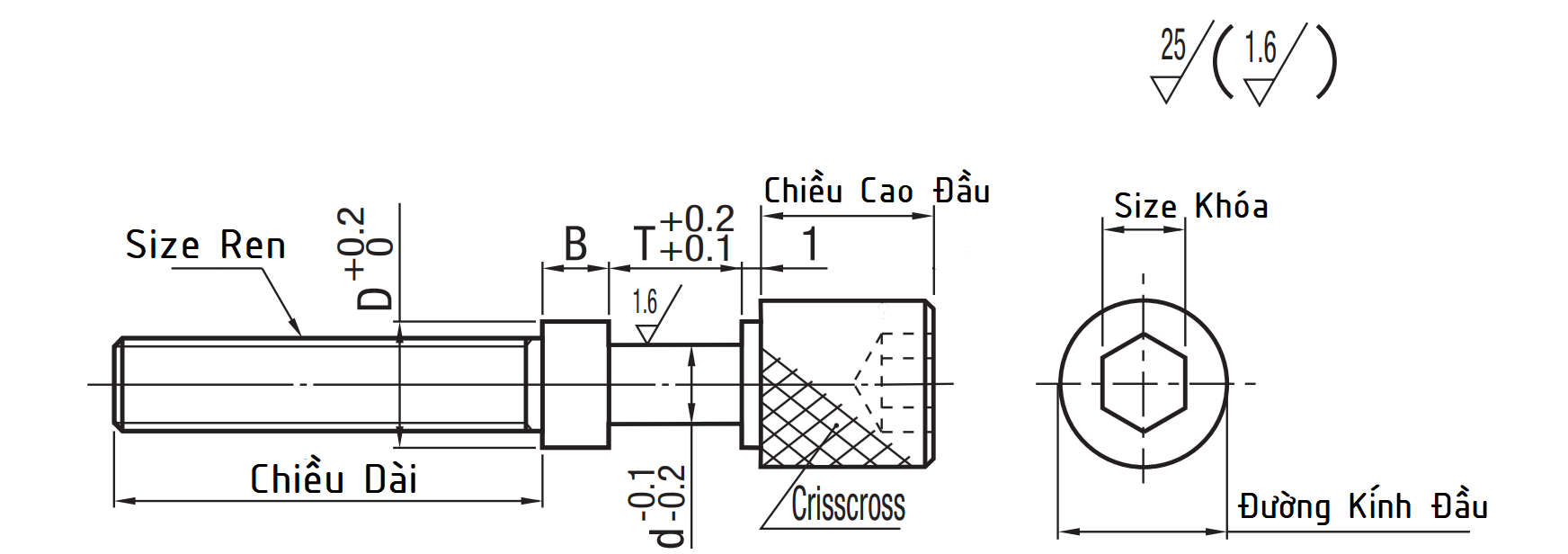 Adjusting Bolts Hex Socket Knurled Knobs Coarse M12x45 AJKTN12-45_drawing