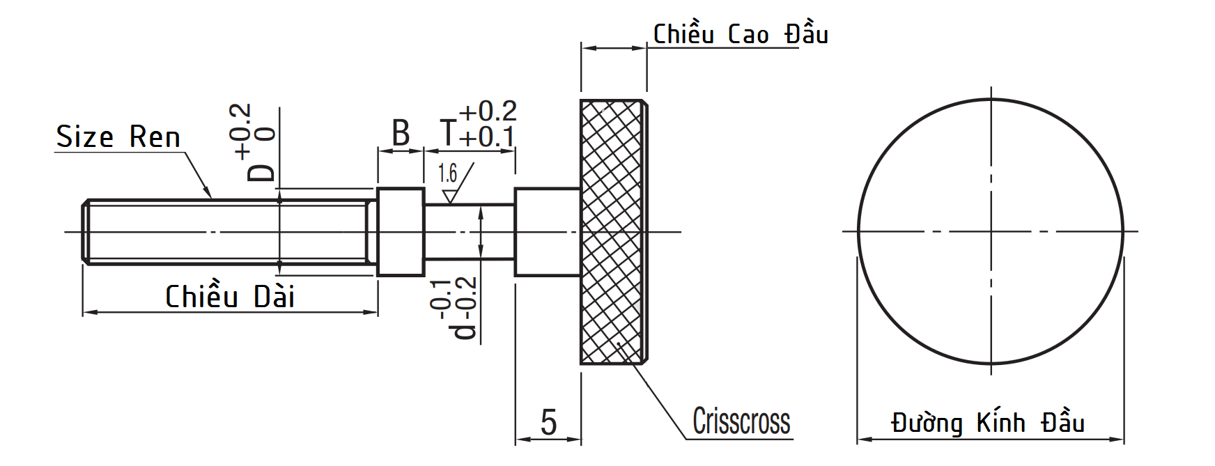 Adjusting Bolts - Knurled Knobs Coarse M6x40 AJSTKS6-40_drawing