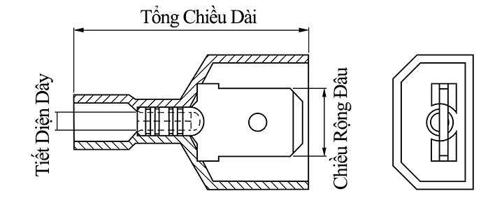 Đầu Cosse Ghim Đực Cách Điện Toàn Phần Nylon 0.5-1.5mm2 KST Màu Đỏ MDFN1-250-CLEAR_drawing