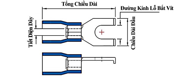 Đầu Cosse Chỉa Móc Câu Cách Điện 0.5-1.5 mm2 KST Màu Đỏ FSV1-4_drawing