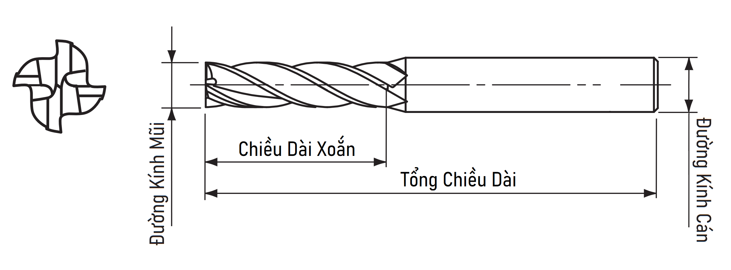 Dao Phay GMSEL4 FCT 4 me Micro Grain Carbide phủ AlTiN 14xC14_drawing