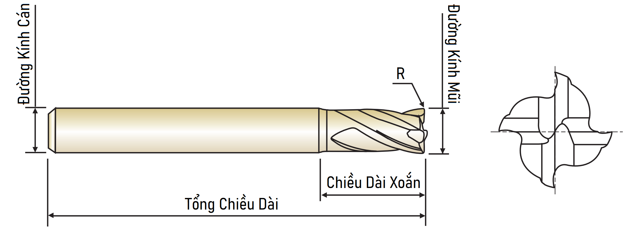 Dao Phay GMSR4 FCT 4 me Micro Grain Carbide phủ AlTiN 4xC4_drawing