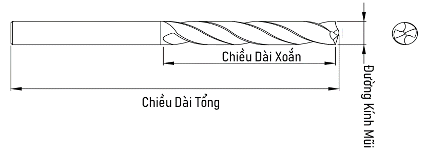 Mũi Khoan Thép Dài LSD FCT HSS Mạ Đen D4.3x200_drawing