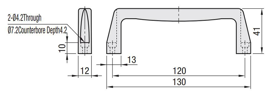 Tay Nắm Cửa Nhựa Chữ U Màu Đen L 120 mm (UPCNN )_drawing