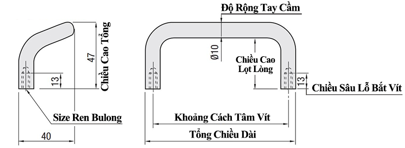 Tay Nắm Cửa Chữ U Dạng Offset Hợp Kim Nhôm Mạ Anode Phi 10 mm x L 125 mm (UHFNEA125)_drawing