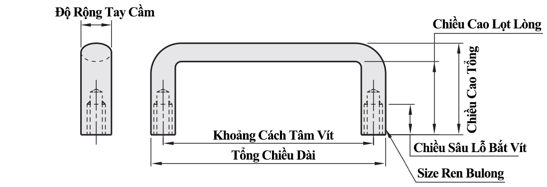 Tay Nắm Cửa Chữ U Hợp Kim Nhôm Đánh Bóng W 20 mm x L 112 mm (UABLA20-112)_drawing