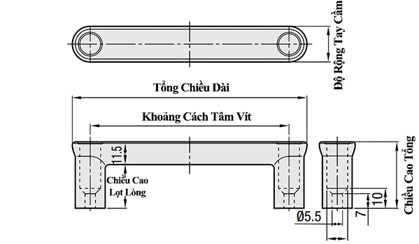 Tay Nắm Cửa Chữ U Có Nắp ADC12 Sơn Tĩnh Điện Bạc W 18 mm x L 100 mm (HHDG100)_drawing