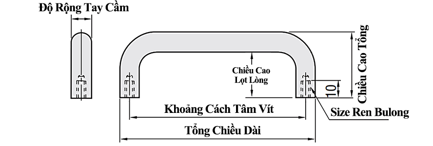 Tay Nắm Cửa Chữ U Thép Mạ Chrome Phi 10 mm x L 250 mm (UWAN10-250-50)_drawing