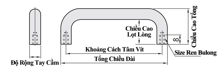 Tay Nắm Cửa Chữ U Thép Mạ Chrome Phi 9 mm x L 48 mm (UWANC9-48)_drawing