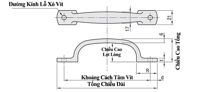 Tay Nắm Cửa Chữ U Inox 304 Đánh Bóng W 17 mm x L 125 mm (UWANDC125)_drawing