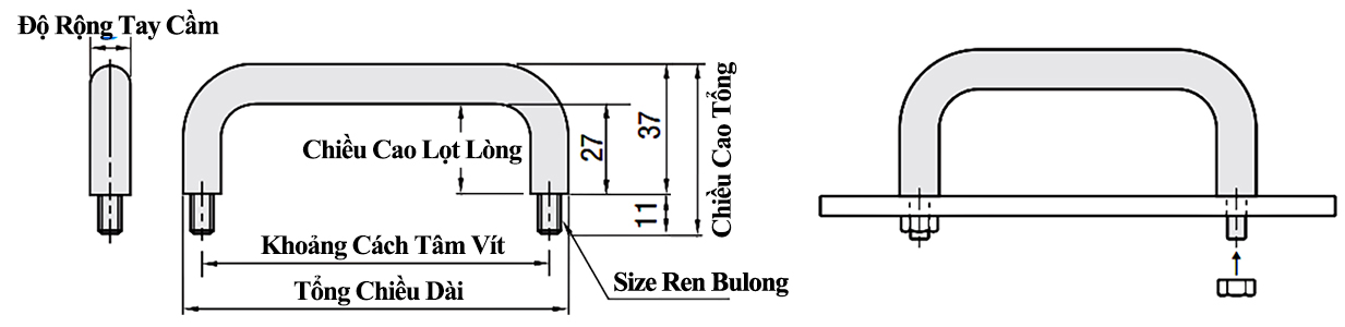 Tay Nắm Cửa Chữ U Thép Mạ Chrome Phi 10 mm x L 80 mm (UWANM10-80)_drawing