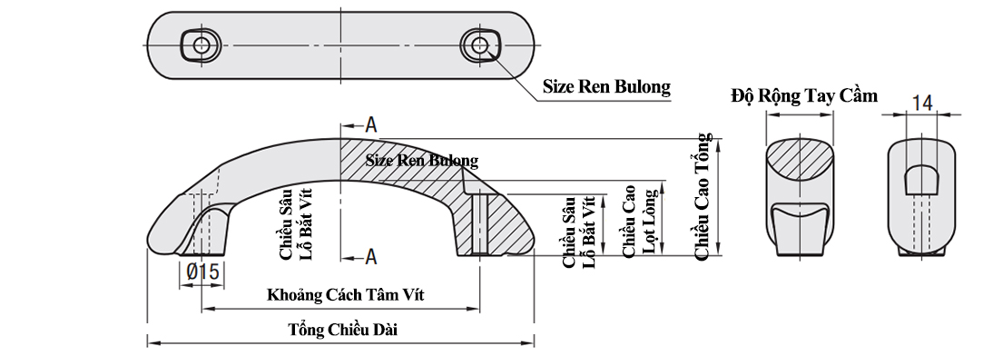 Tay Nắm Cửa Hình Vòng Cung Inox 304 Đánh Bóng W 22 mm x L 100 mm (UWSD100)_drawing