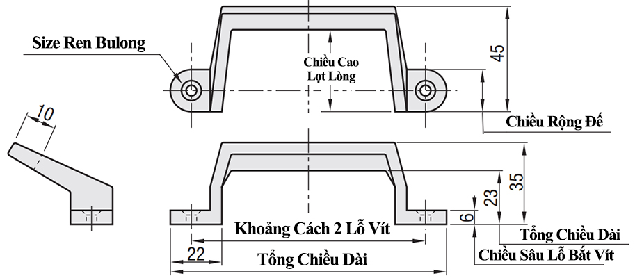 Tay Nắm Cửa Chữ U Dạng Offset Inox 304 Đánh Bóng L 100 mm (UWASNDF100)_drawing