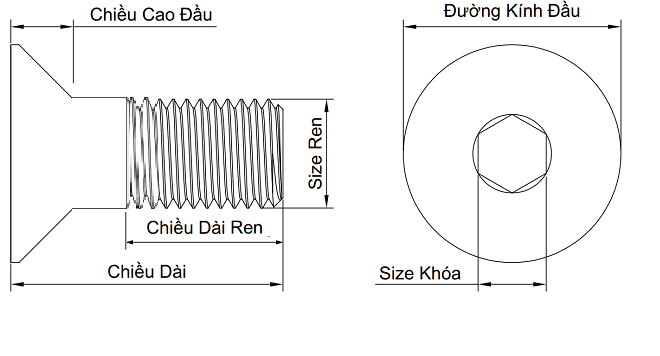 Lục Giác Chìm Col Thép Đen 10.9 DIN7991 M6x50 Ren Lửng (25Cái/Bịch)_drawing