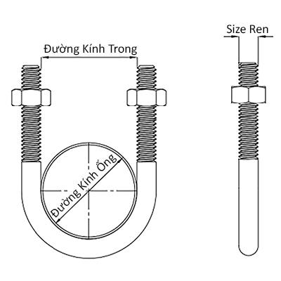 Cùm U Thép SS400 Mạ Kẽm DN25 M6 x 34mm_drawing