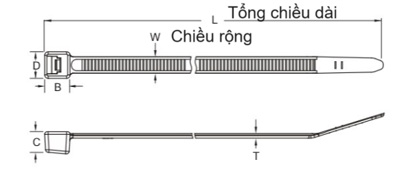 Dây Rút Nhựa Màu Đỏ KST 100 x 2.5 mm K-100M-RE (100 Sợi/Bịch)_drawing