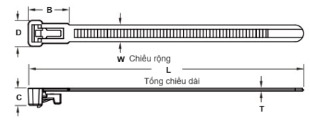 Dây Rút Nhựa Tháo Được Màu Đen KST 125 x 7.6 mm KR-125H-B (100 Sợi/Bịch)_drawing