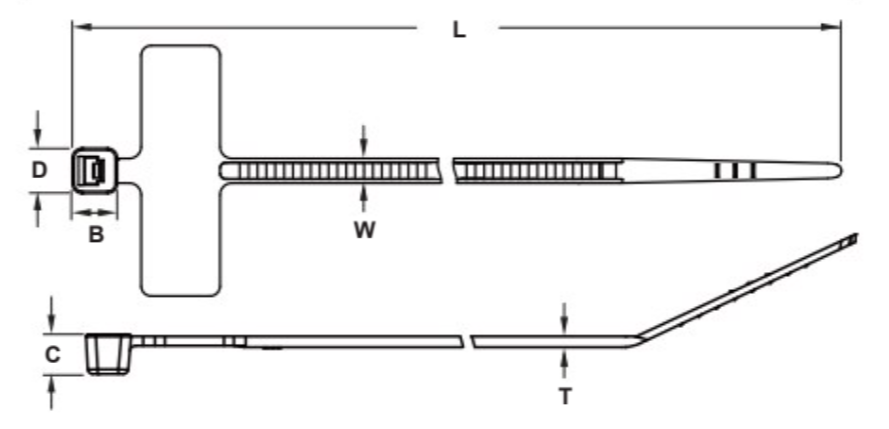 Dây Rút Nhựa Ghi Chú Màu Trắng KST 100 x 2.5 mm KI-100M (100 Sợi/Bịch)_drawing