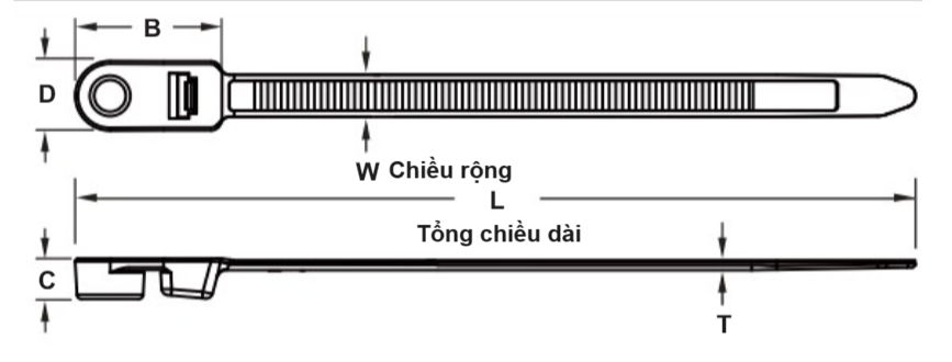 Dây Rút Nhựa Có Lỗ Bắt Vít Màu Trắng KST 216 x 4.8 mm KM5-200S (100 Sợi/Bịch)_drawing