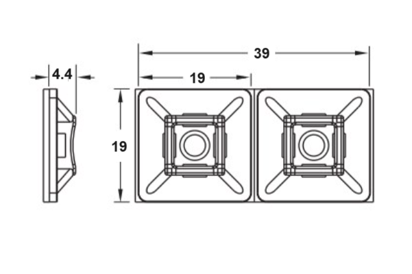 Đế Dán Dây Rút Có Keo KST 39 x 19mm HW-3AL2_drawing