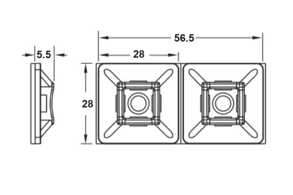 Đế Dán Dây Rút Có Keo KST 56.5 x 28mm HW-4AL2_drawing