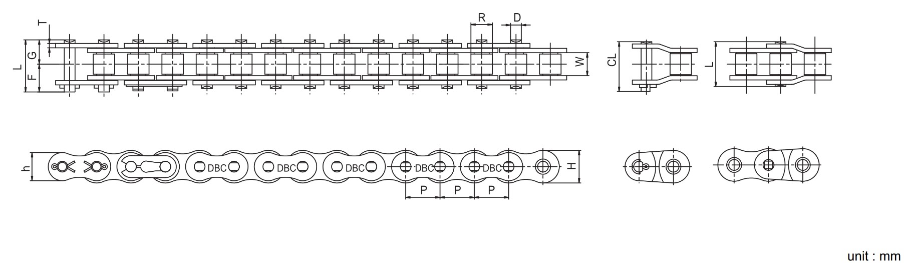 Nối Xích Con Lăn Một Dãy DongBo Chain DBC 40-1R Bước Xích 12.7 mm_drawing