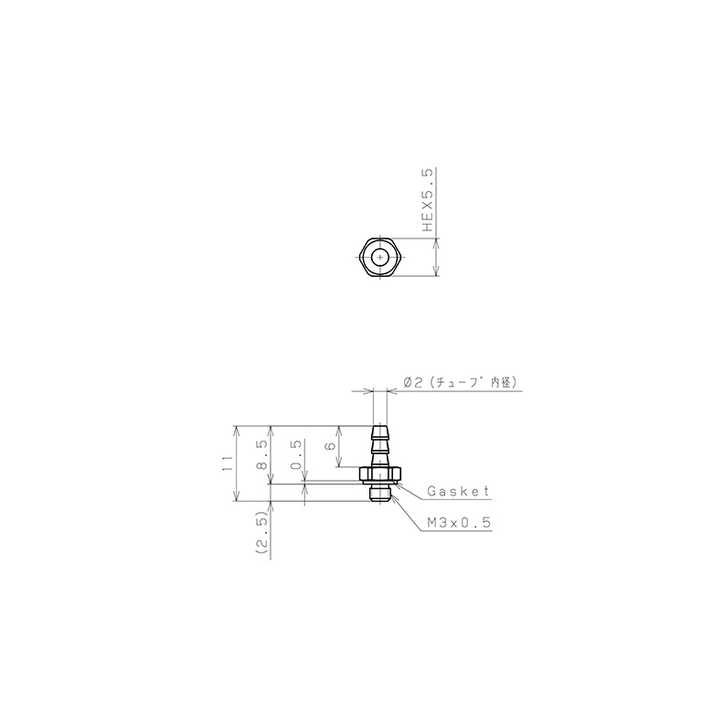 Đầu Nối Nhanh Khí Nén Mini ID 2.5mm Ren Ngoài M3 Pisco LH-0425-M3_drawing