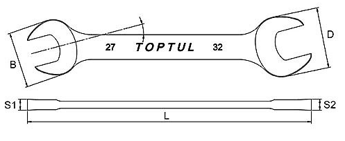 Cờ Lê 2 Đầu Miệng 9x11mm Toptul AAAJ0911_drawing